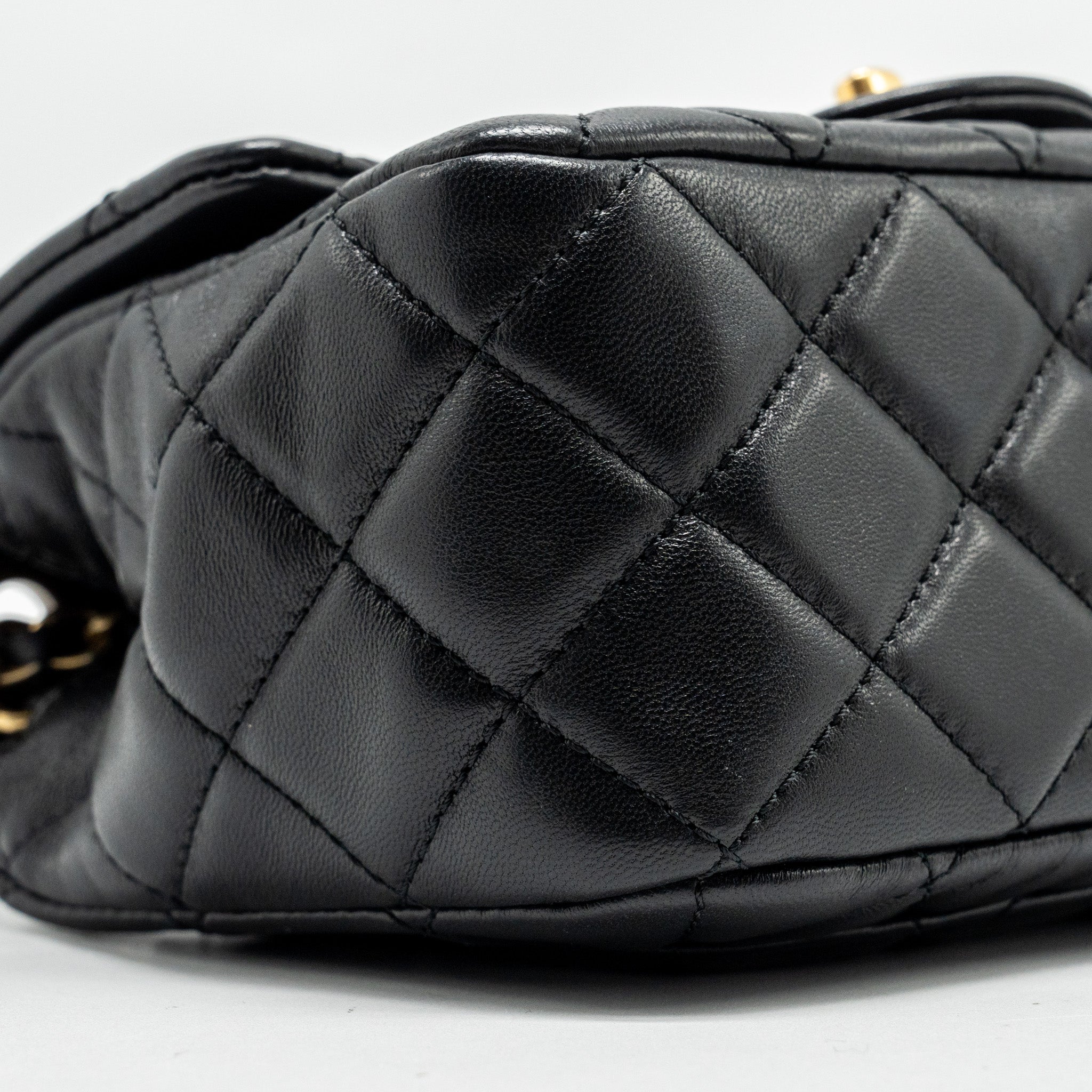 Chanel Pearl Crush Mini Square Flap Bag Lambskin BLACK  (Microchip)