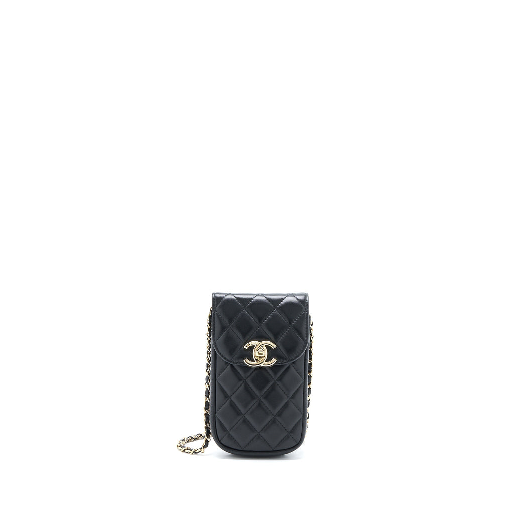 Chanel Flap Phone Pouch with Chain Black Lambskin