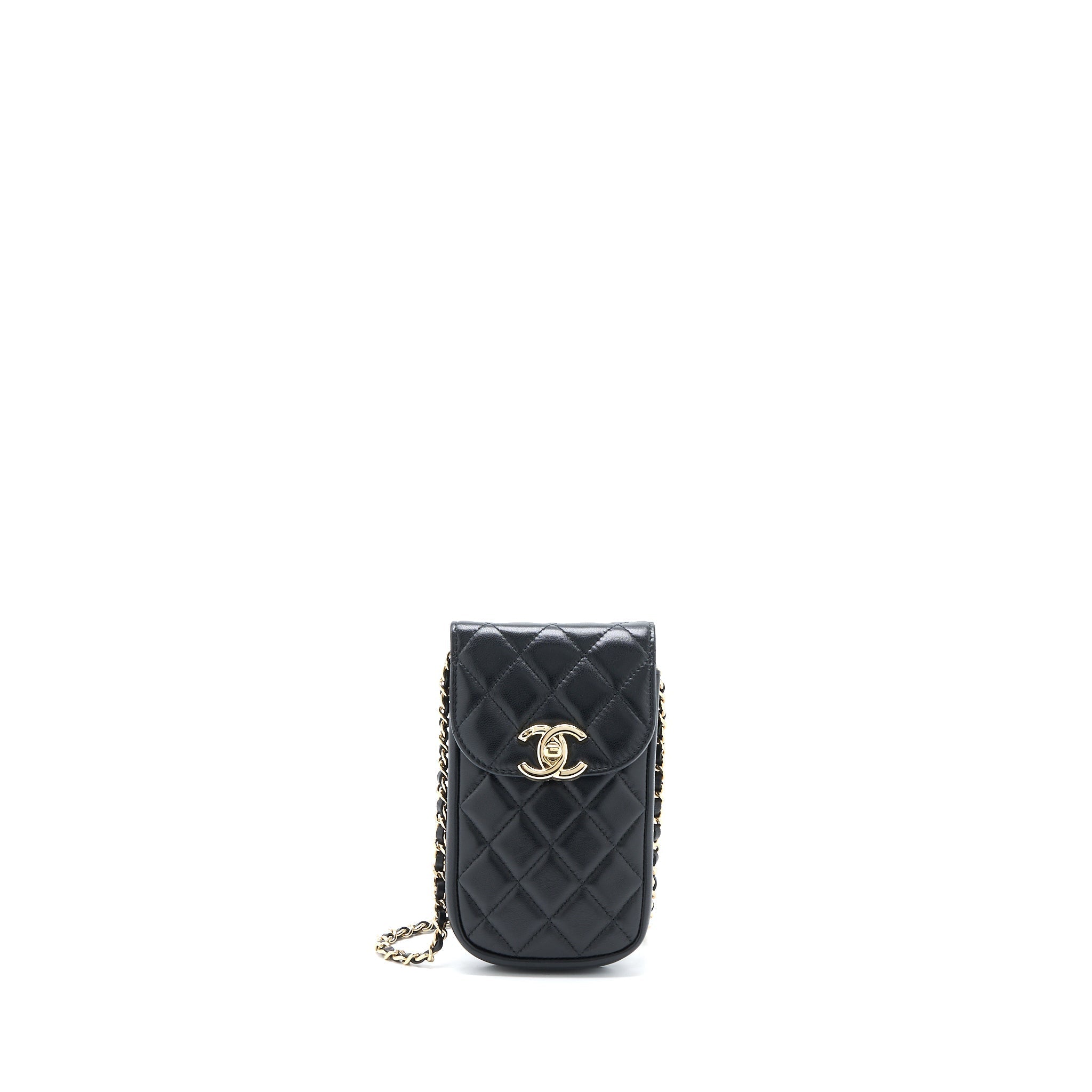 Chanel Flap Phone Pouch with Chain Black Lambskin