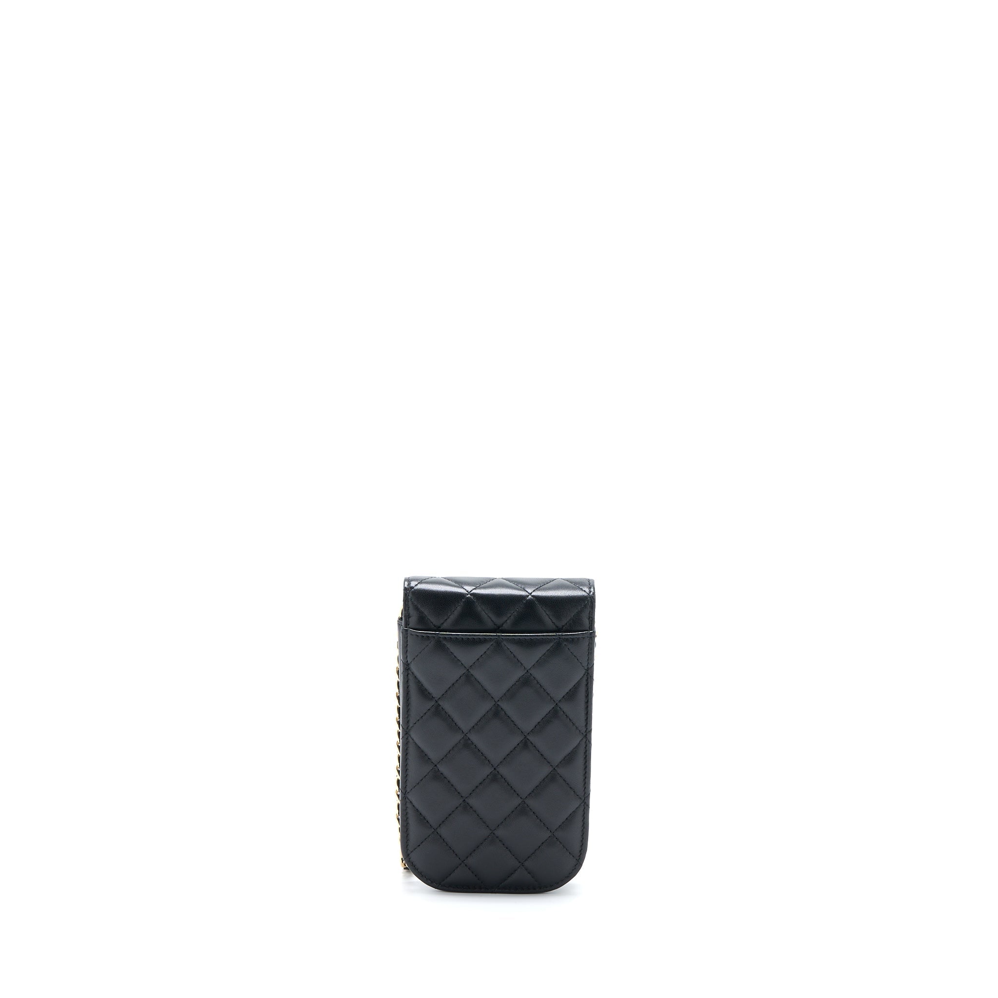 Chanel Flap Phone Pouch with Chain Black Lambskin