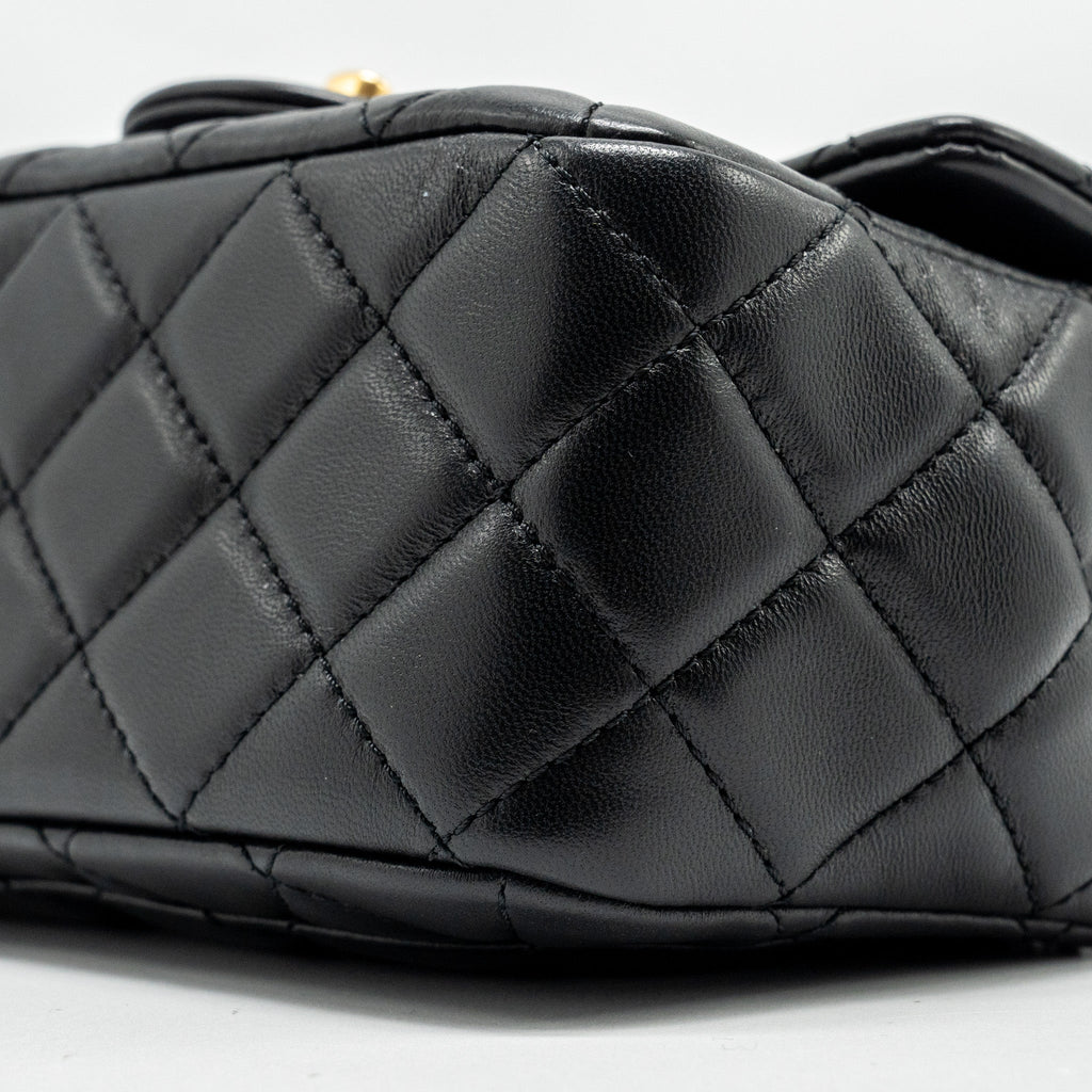 Chanel Pearl Crush Mini Square Flap Bag Lambskin BLACK  (Microchip)