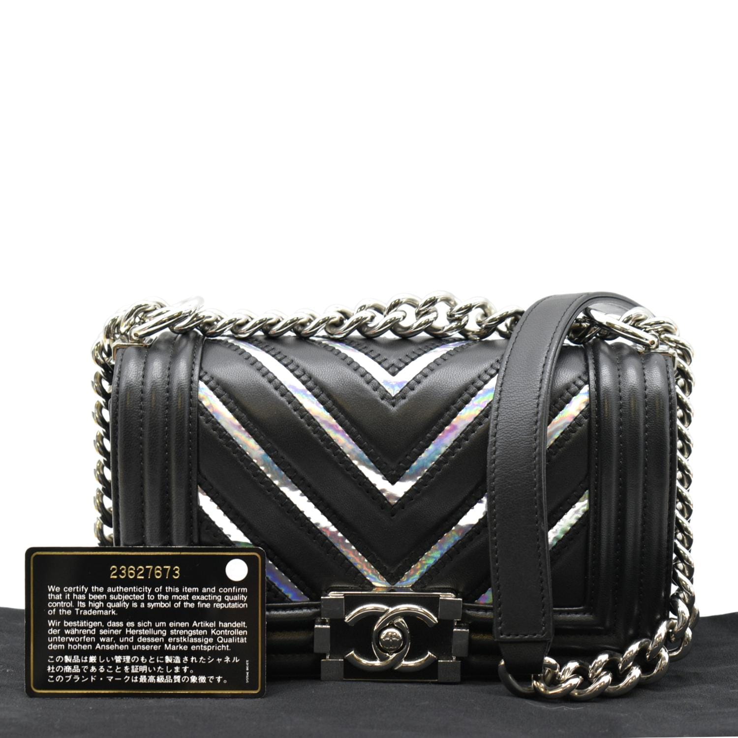 CHANEL Boy Chevron Leather Holographic PVC Crossbody Bag Black