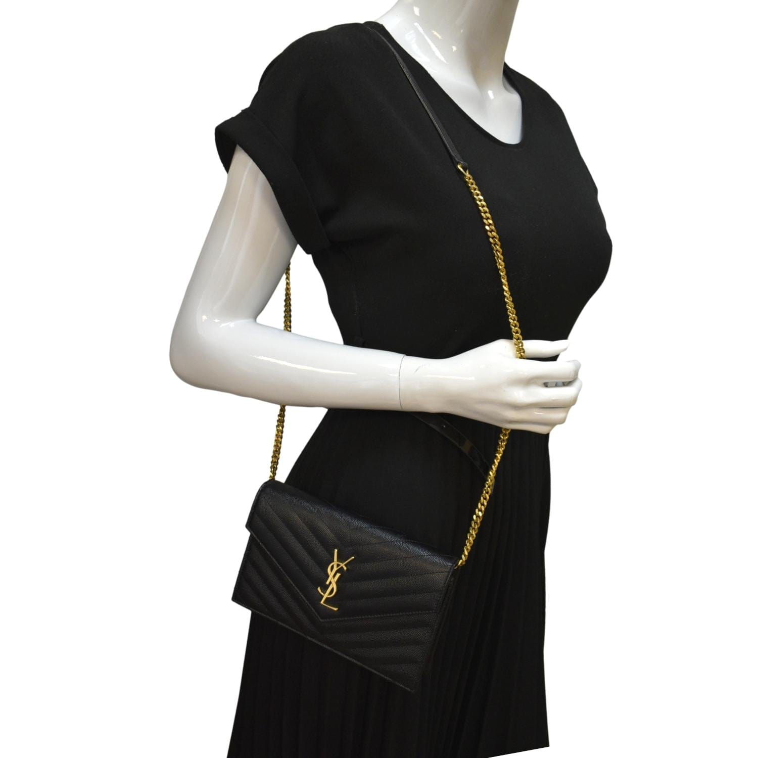 YVES SAINT LAURENT Wallet on Chain Leather Shoulder Bag Black