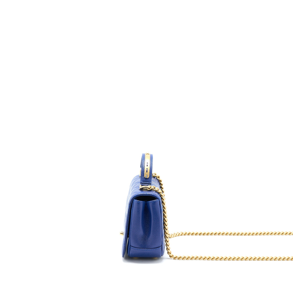 Chanel Top Handle Quilted Flap Bag Caviar Blue