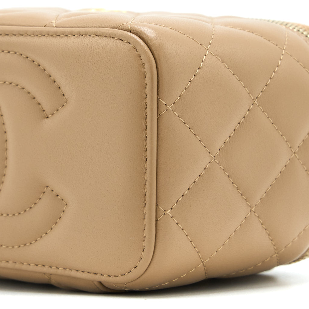 Chanel Pearl Crush Long Vanity Case Lambskin Dark Beige