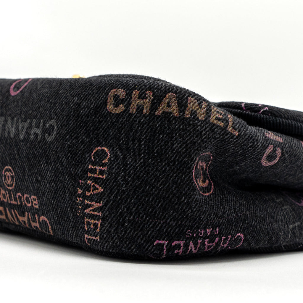 Chanel Black Denim Flap Bag Brushed  (Microchip)