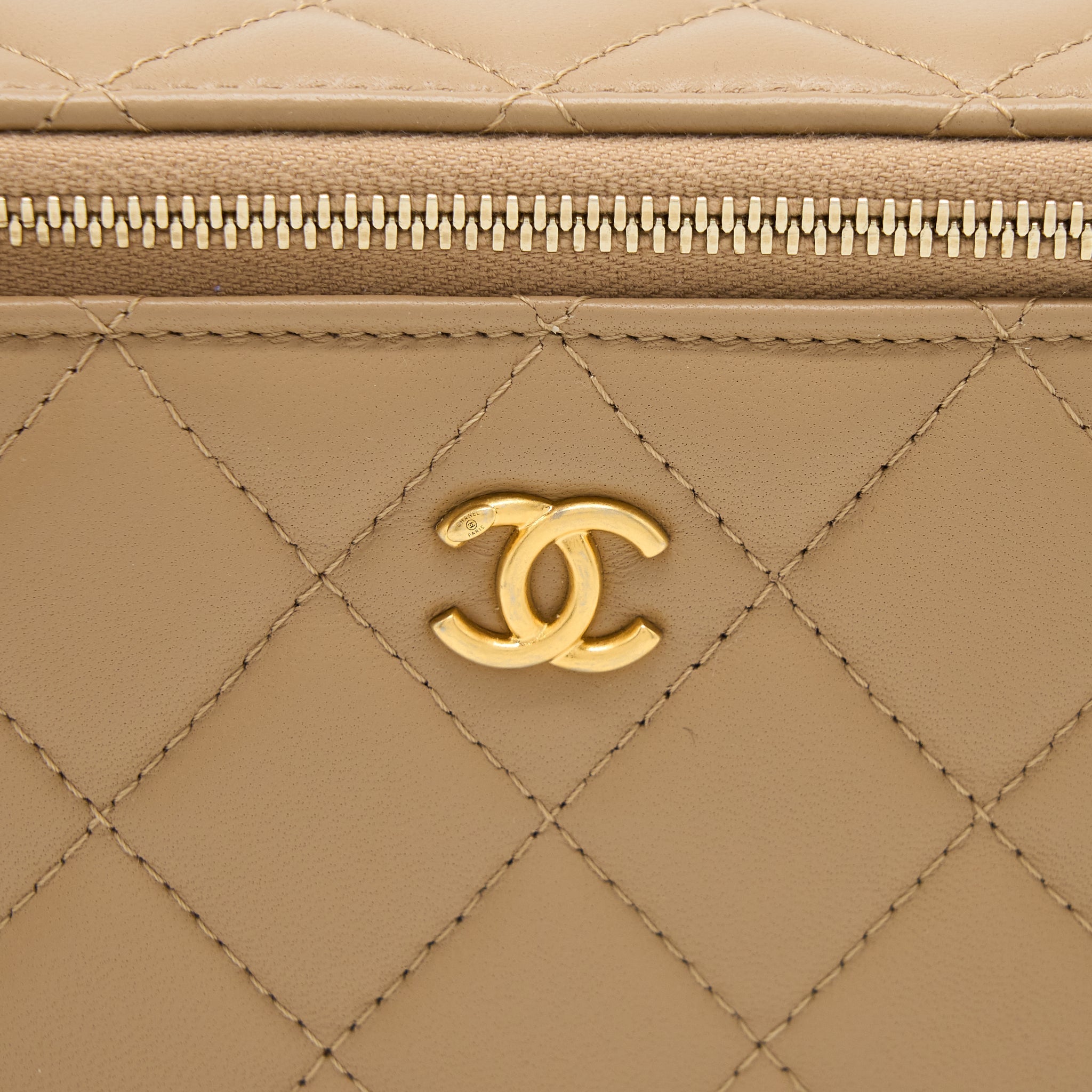 Chanel Pearl Crush Long Vanity Case Lambskin Dark Beige
