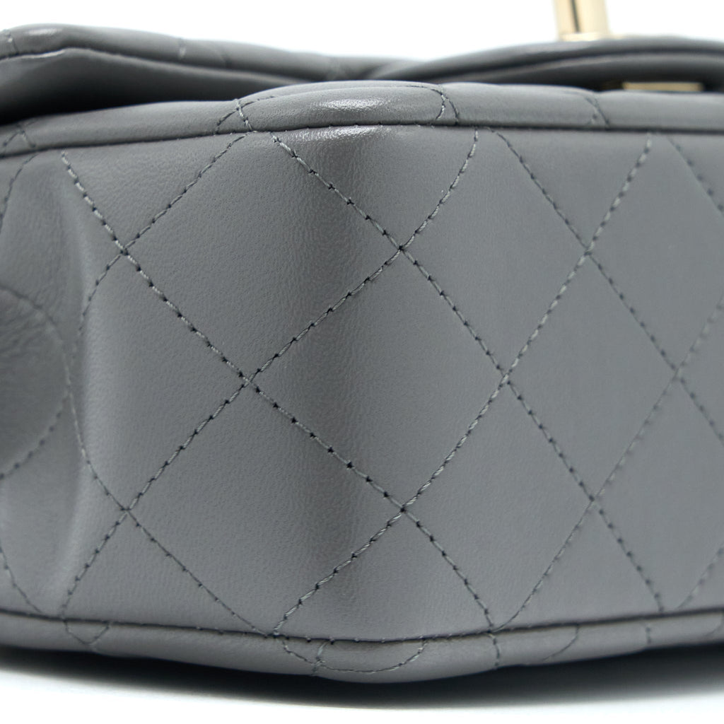 Chanel Top Handle Mini Rectangular Flap Bag Lambskin Grey L (Microchip)