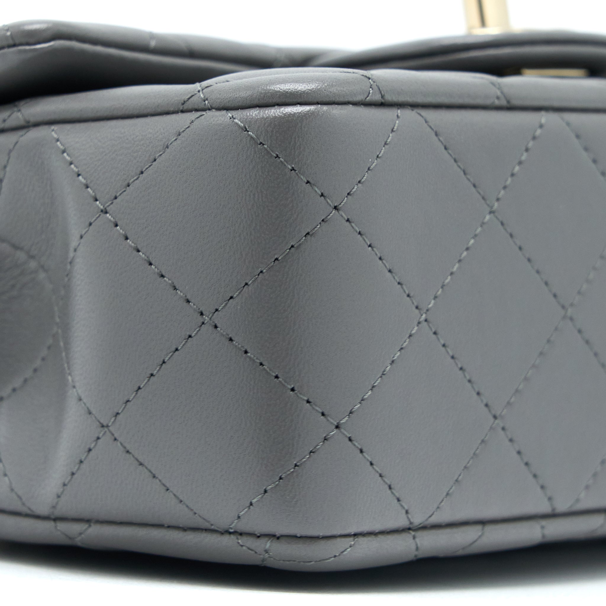 Chanel Top Handle Mini Rectangular Flap Bag Lambskin Grey L (Microchip)