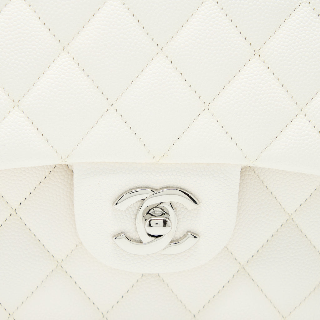 Chanel Medium Classic Double Flap Bag Caviar White  (Microchip)
