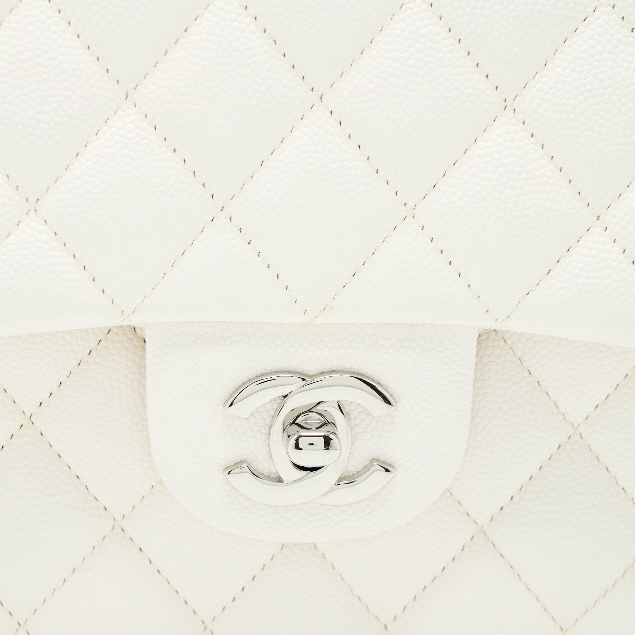 Chanel Medium Classic Double Flap Bag Caviar White  (Microchip)