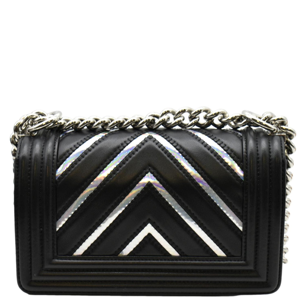 CHANEL Boy Chevron Leather Holographic PVC Crossbody Bag Black