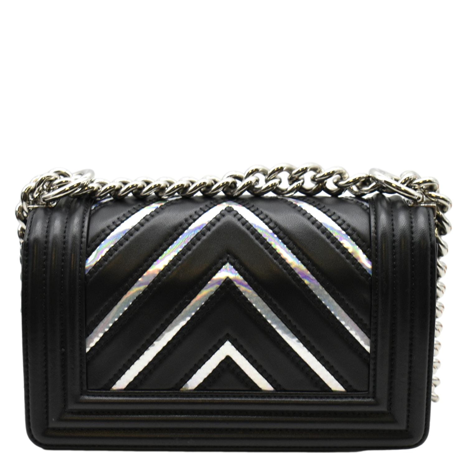 CHANEL Boy Chevron Leather Holographic PVC Crossbody Bag Black
