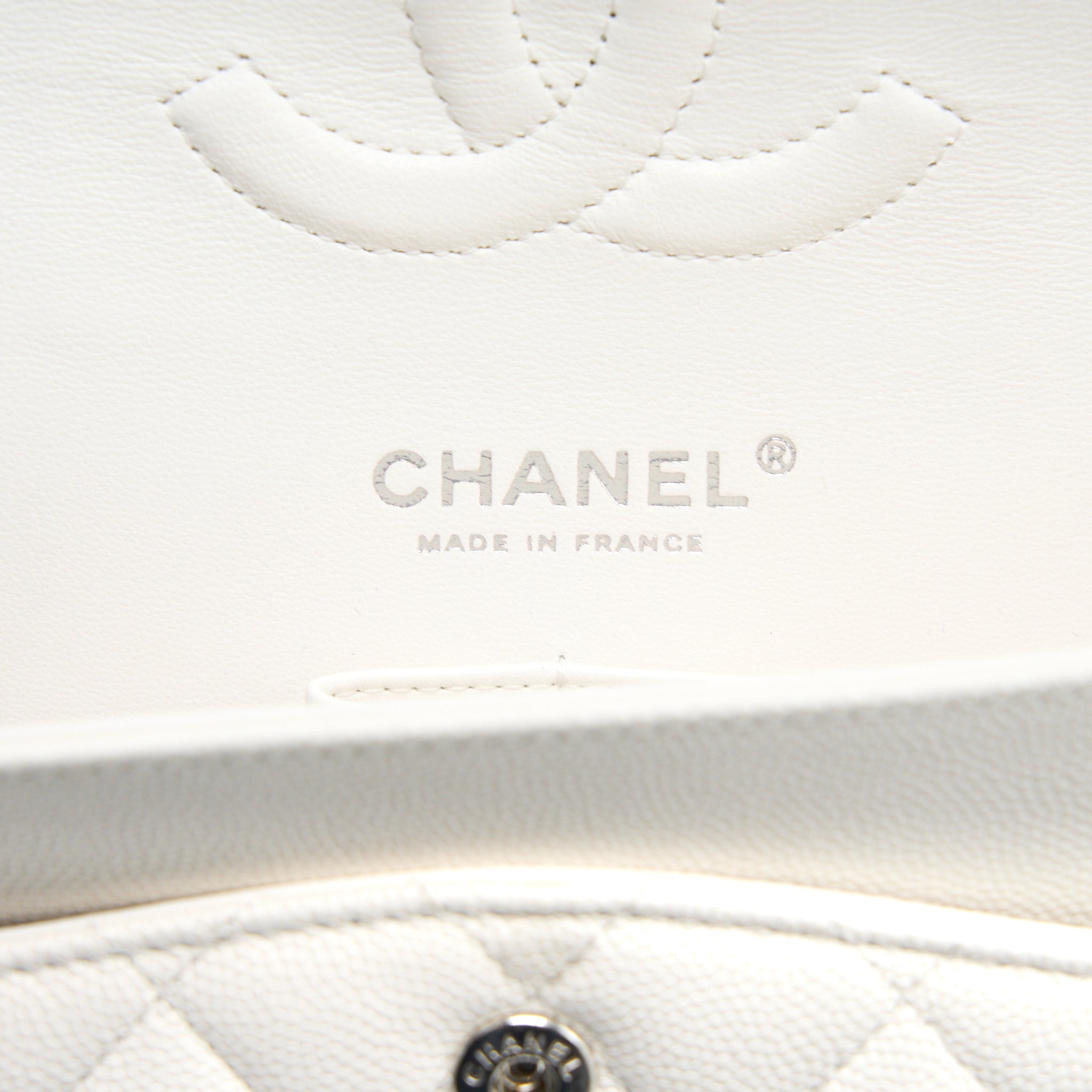 Chanel Medium Classic Double Flap Bag Caviar White  (Microchip)