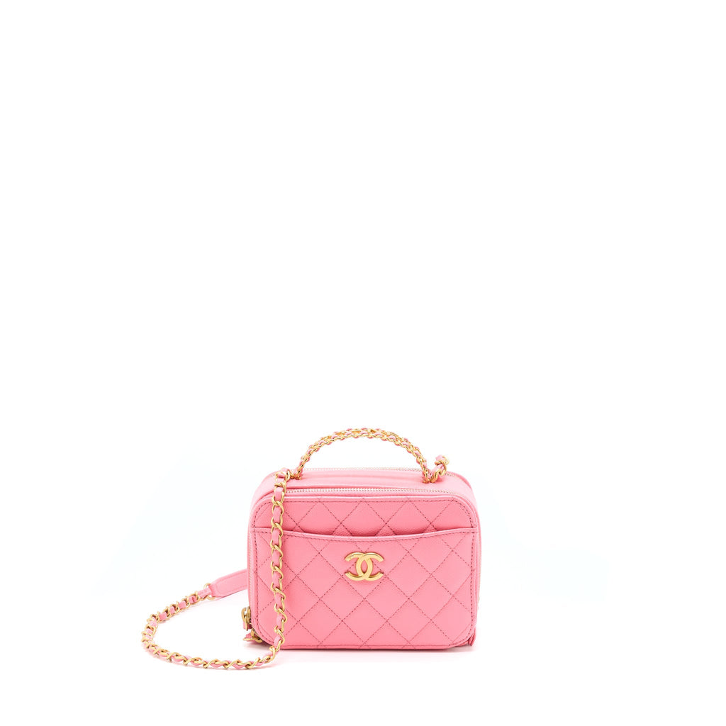 Chanel 22S Letter Top Handle Small Vanity Case Caviar Pink Brushed
