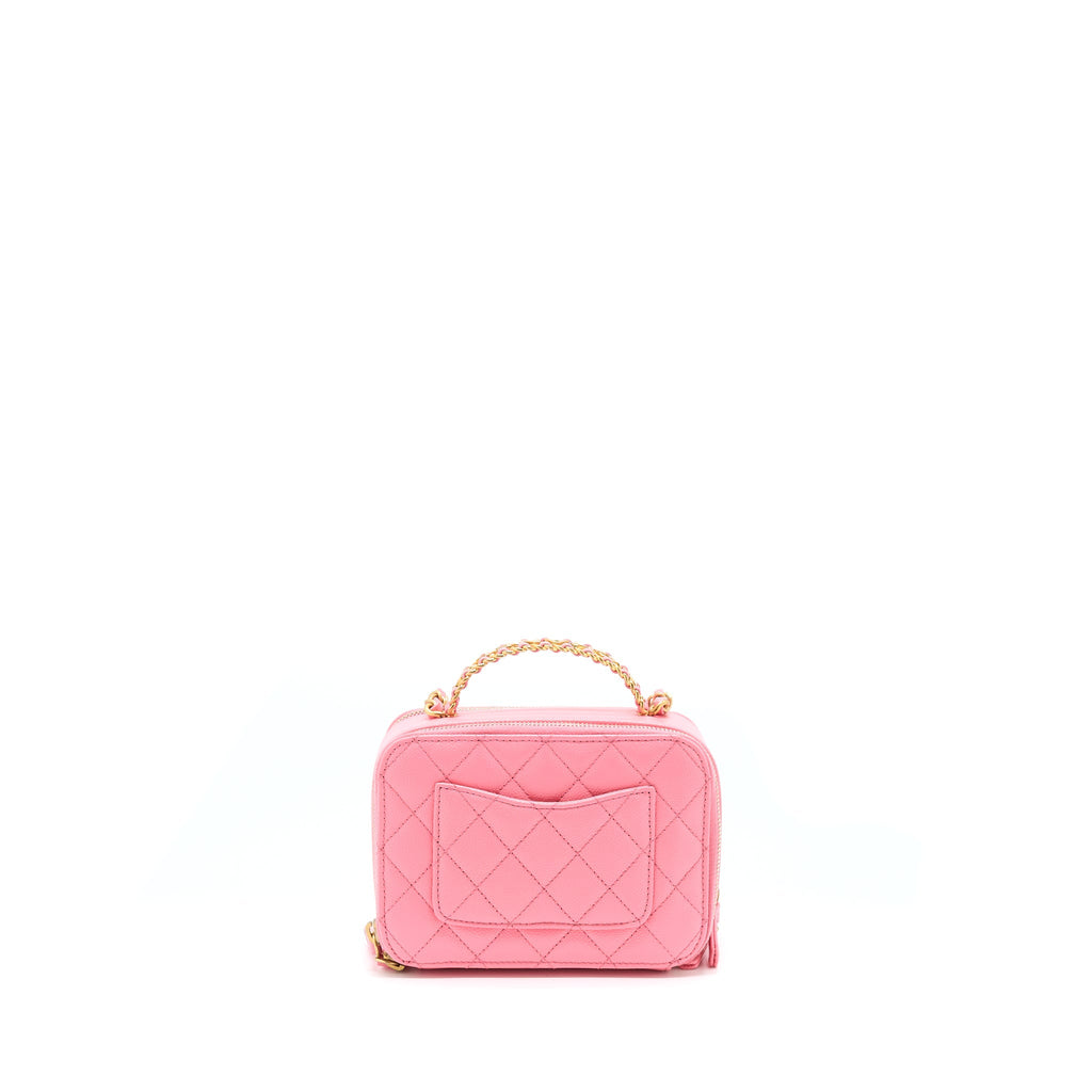 Chanel 22S Letter Top Handle Small Vanity Case Caviar Pink Brushed