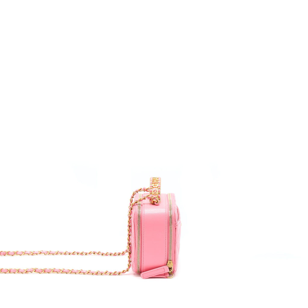 Chanel 22S Letter Top Handle Small Vanity Case Caviar Pink Brushed