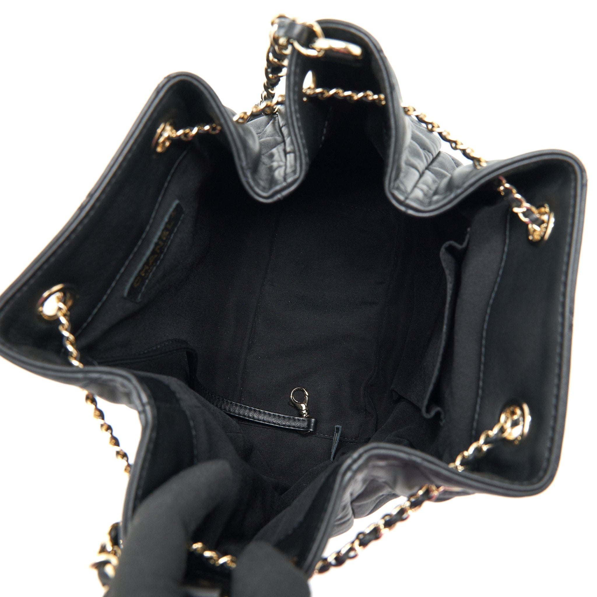 Chanel bucket bag quilted lambskin black L