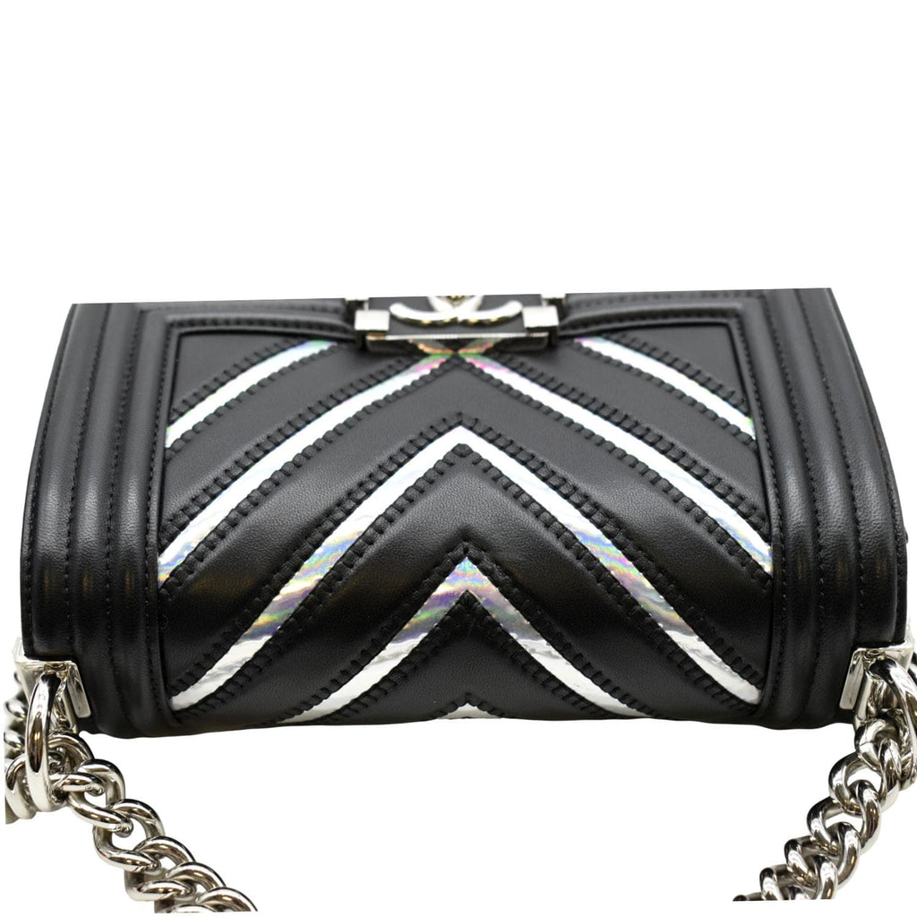 CHANEL Boy Chevron Leather Holographic PVC Crossbody Bag Black