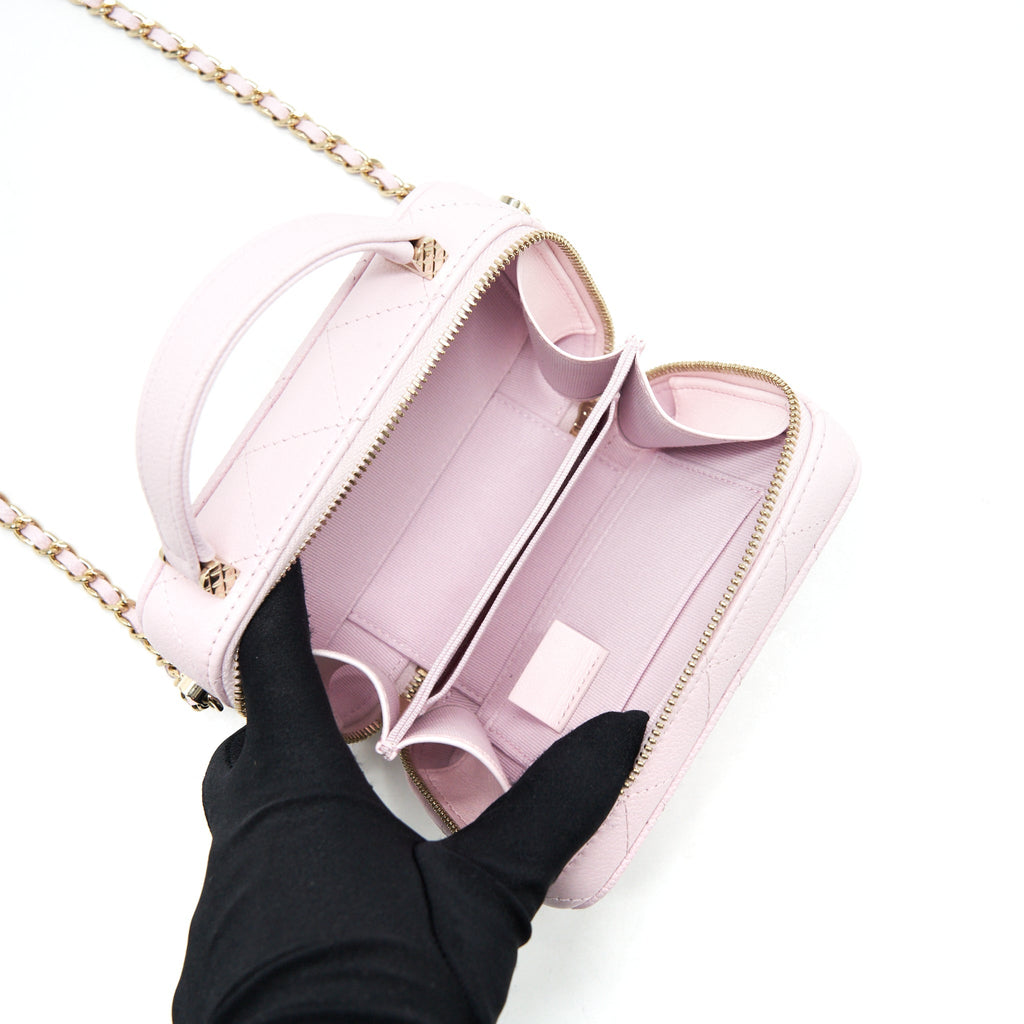 Chanel 22P Top Handle Mini Vanity With Chain Caviar Light Pink L
