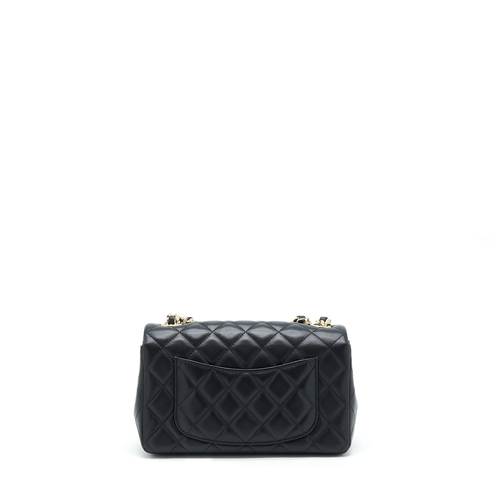 Chanel Mini Rectangular Flap Bag With Bag Charms Giant Chains Lambskin Black