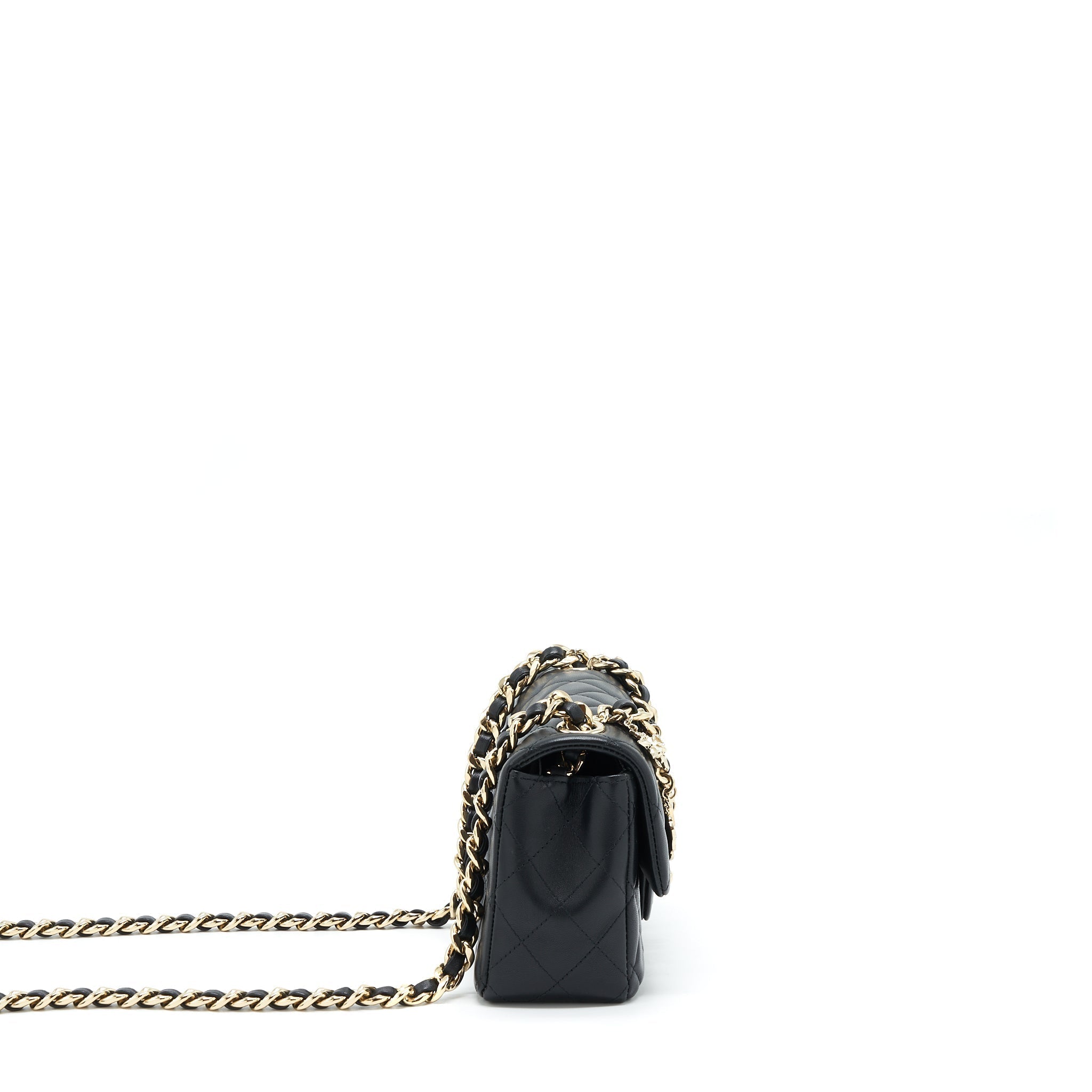 Chanel Mini Rectangular Flap Bag With Bag Charms Giant Chains Lambskin Black