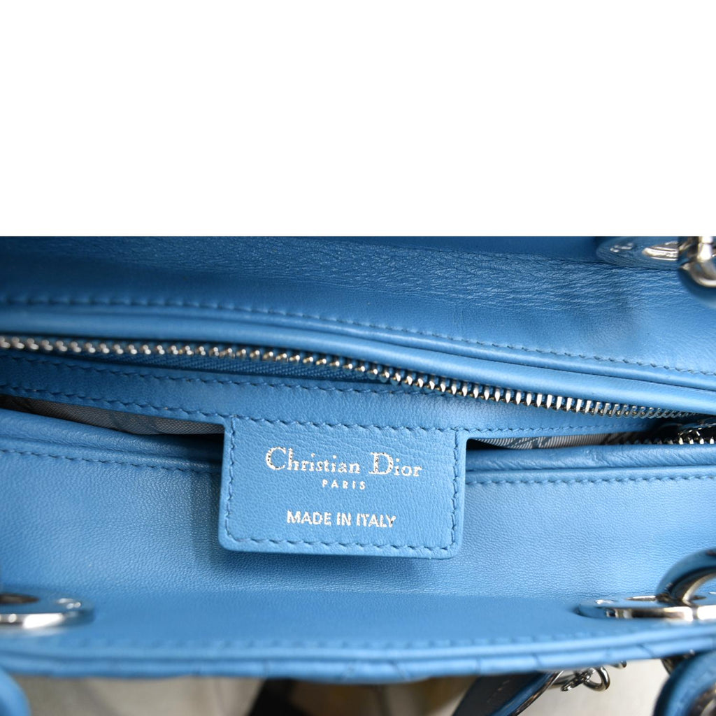 CHRISTIAN DIOR Medium Lady Dior Cannage Lambskin Leather Shoulder Bag Blue