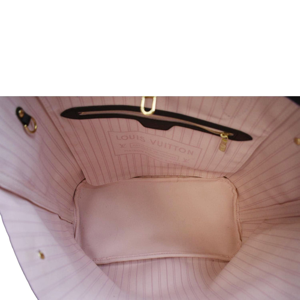 LOUIS VUITTON Neverfull MM Damier Ebene Tote Bag Rose Ballerine