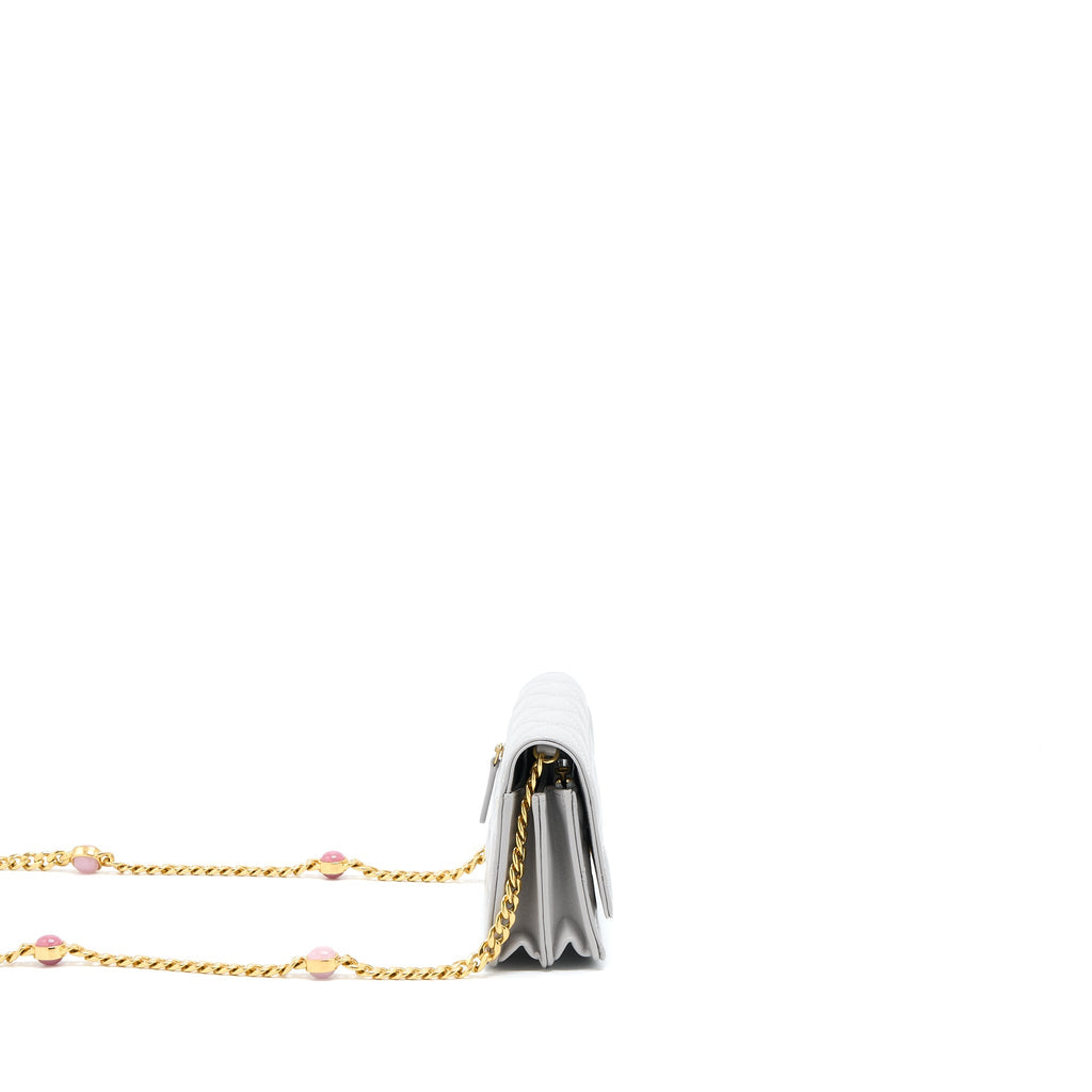 Chanel Mini Square Wallet on Chain with Gem Chains Lambskin Light Grey L