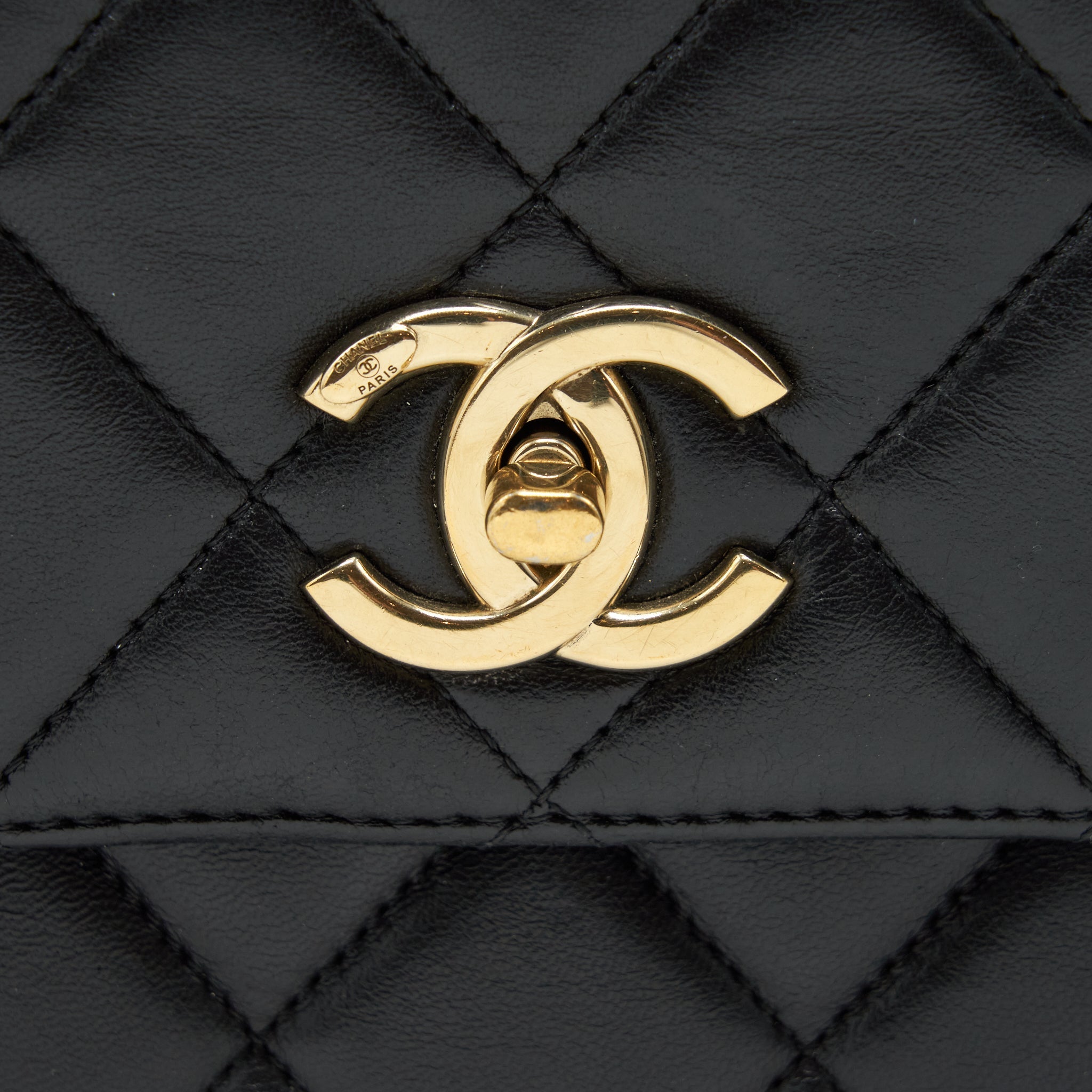 Chanel Small Trendy CC Flap Bag With Top Handle Lambskin Black L
