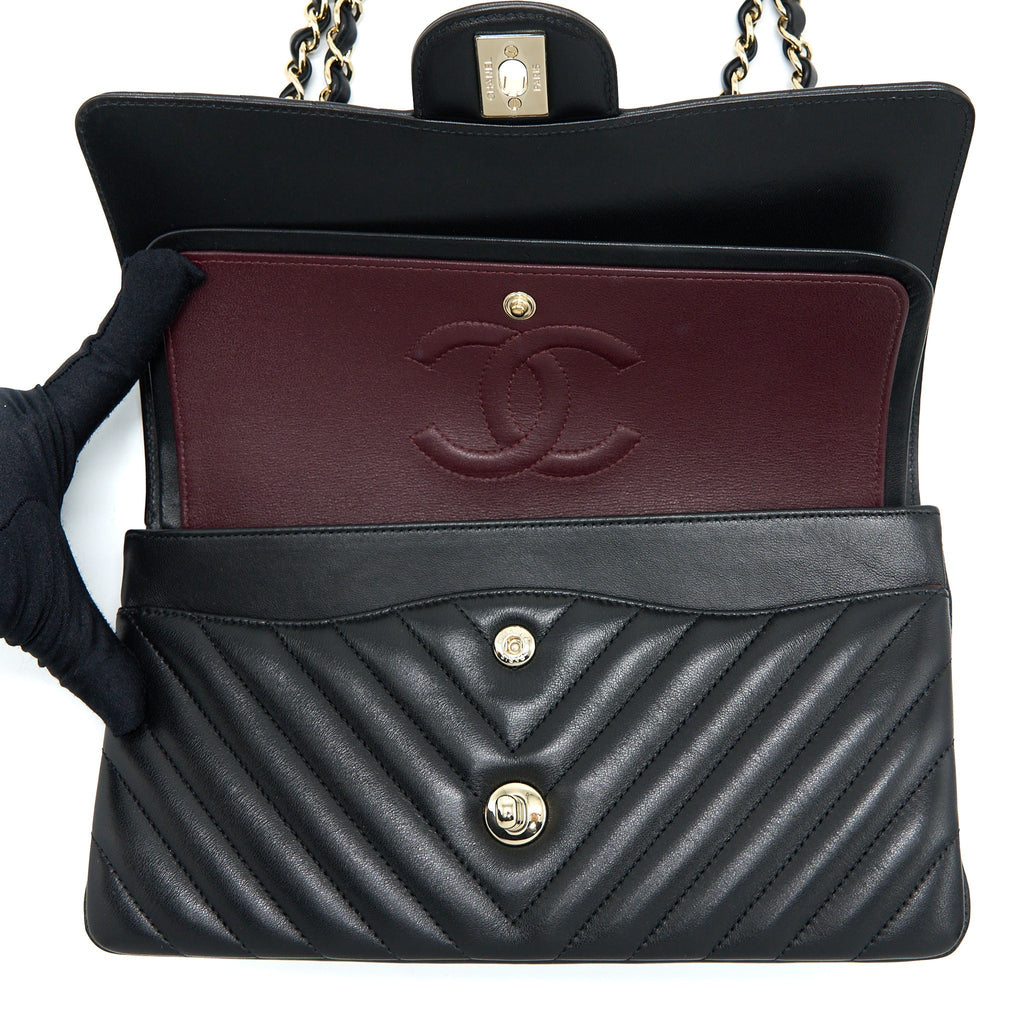 Chanel Medium Chevron Classic Double Flap Lambskin Black L