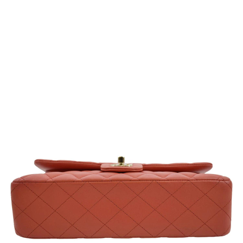 CHANEL Classic Medium Double Flap Quilted Leather Shoulder Bag Red