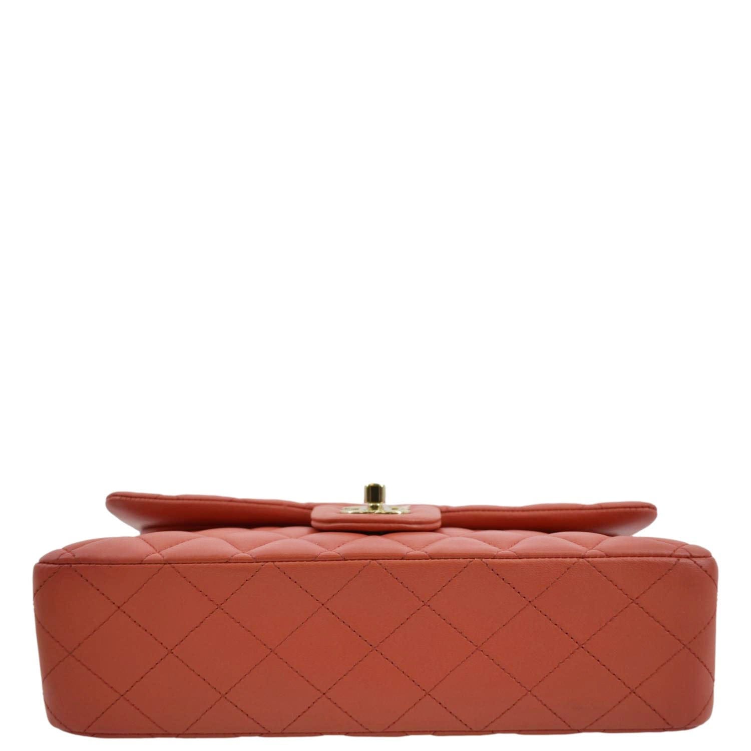 CHANEL Classic Medium Double Flap Quilted Leather Shoulder Bag Red