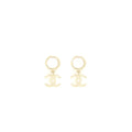 Chanel Pearl And CC Logo Drop Earrings Light Gold Tone