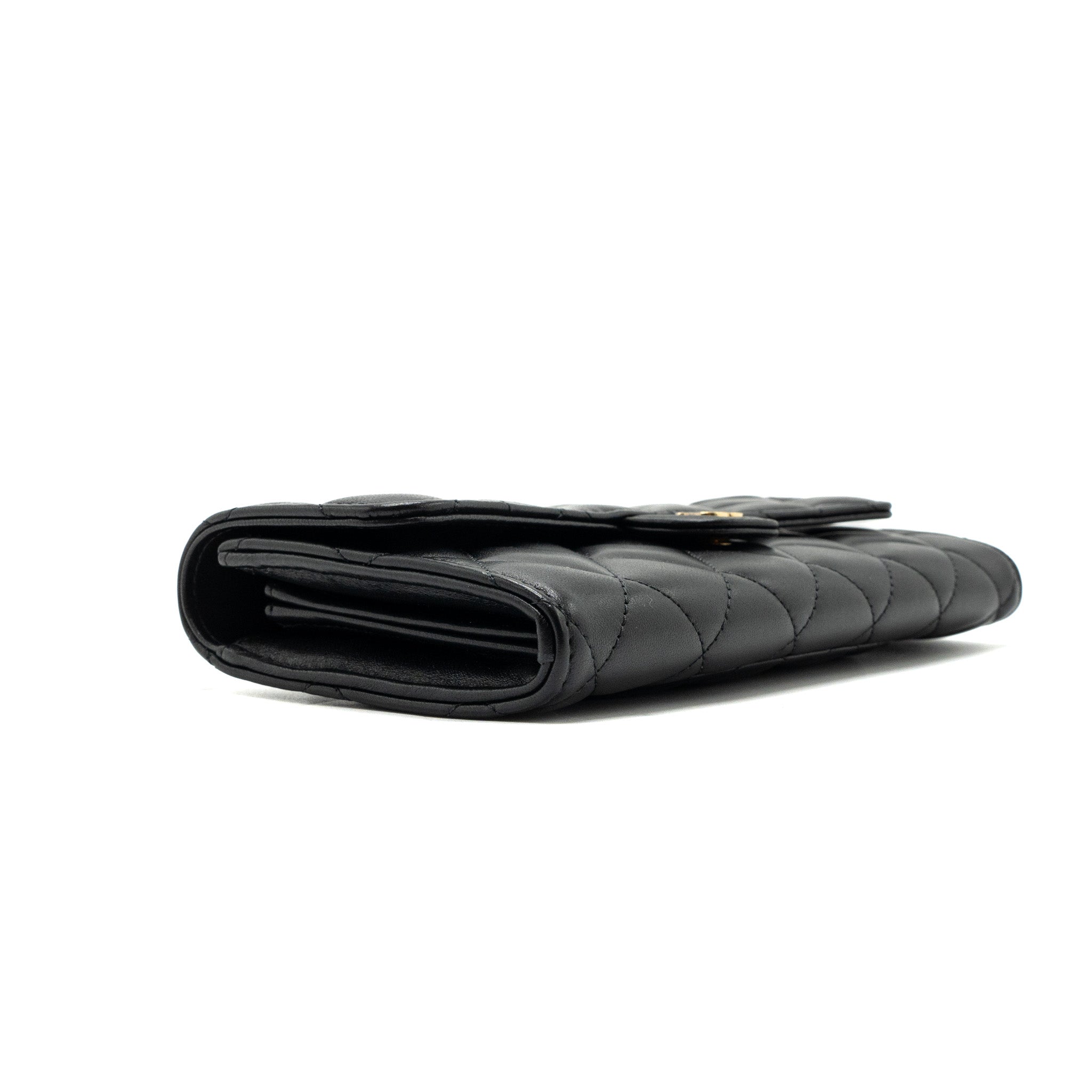 Chanel classic long flap wallet lambskin black  (microchip)