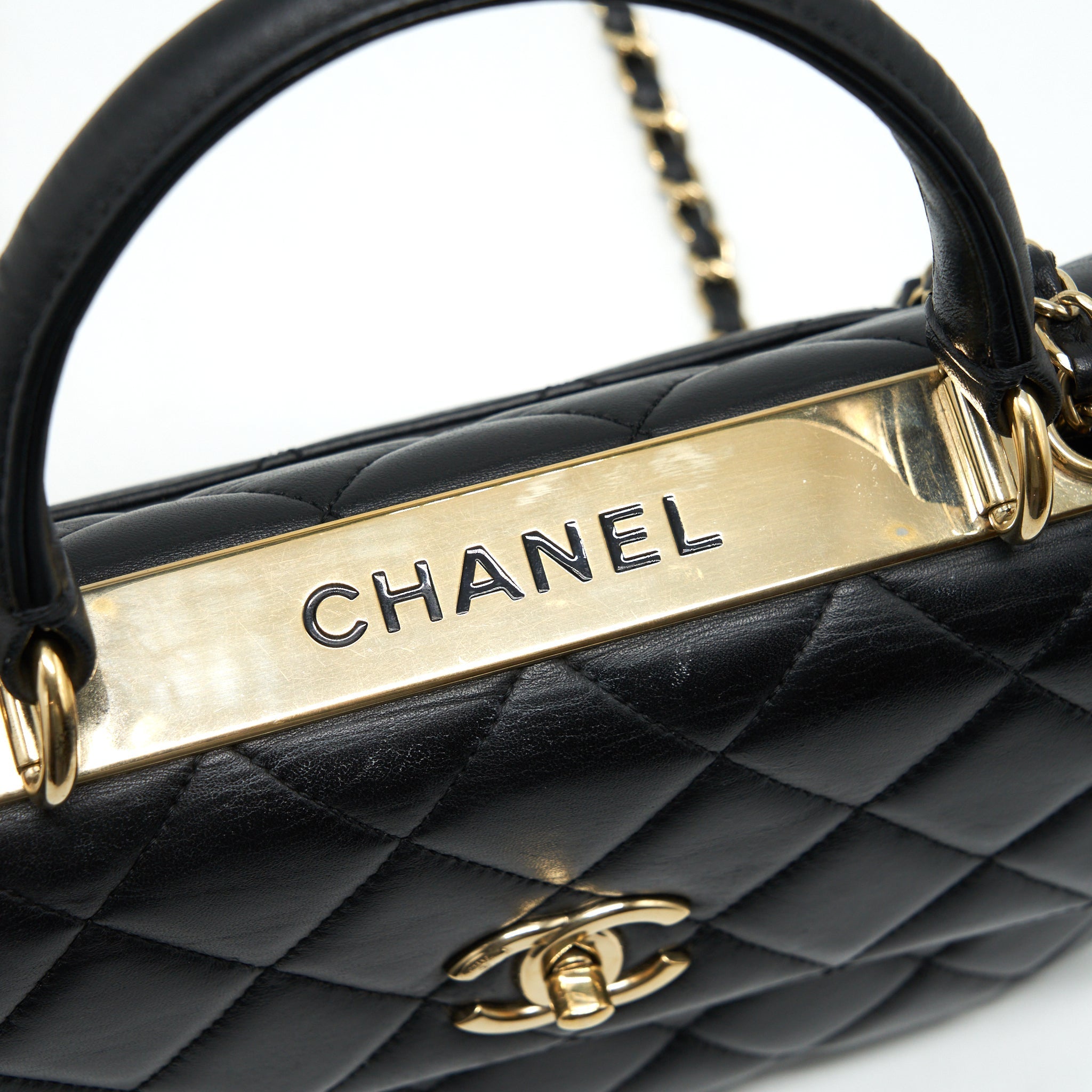 Chanel Small Trendy CC Flap Bag With Top Handle Lambskin Black L