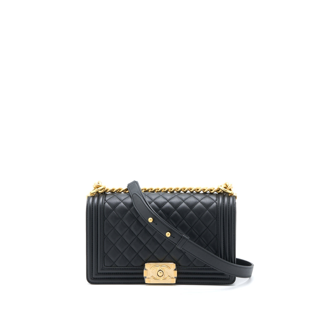 Chanel Medium Boy Bag Calfskin Black  (Microchip)