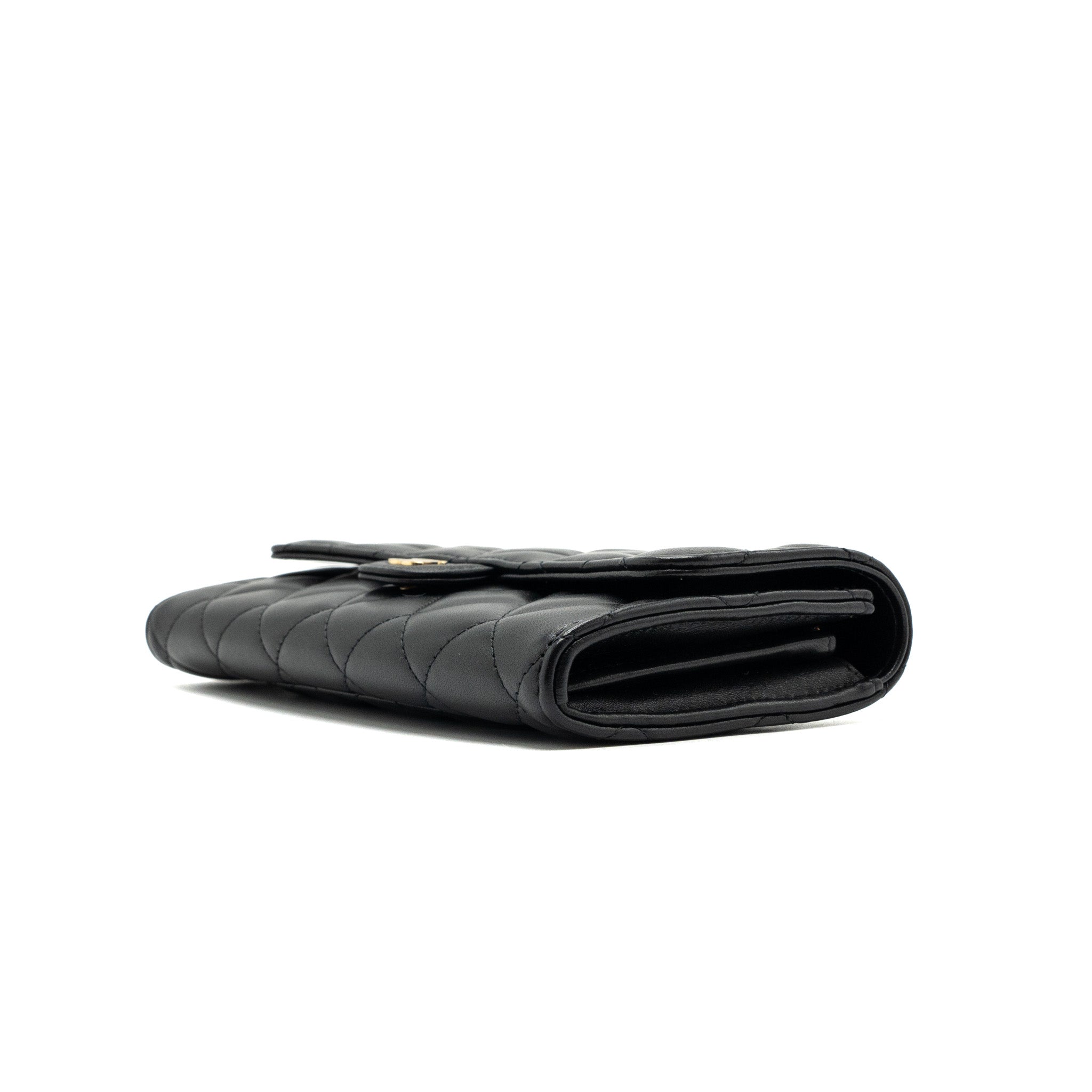 Chanel classic long flap wallet lambskin black  (microchip)