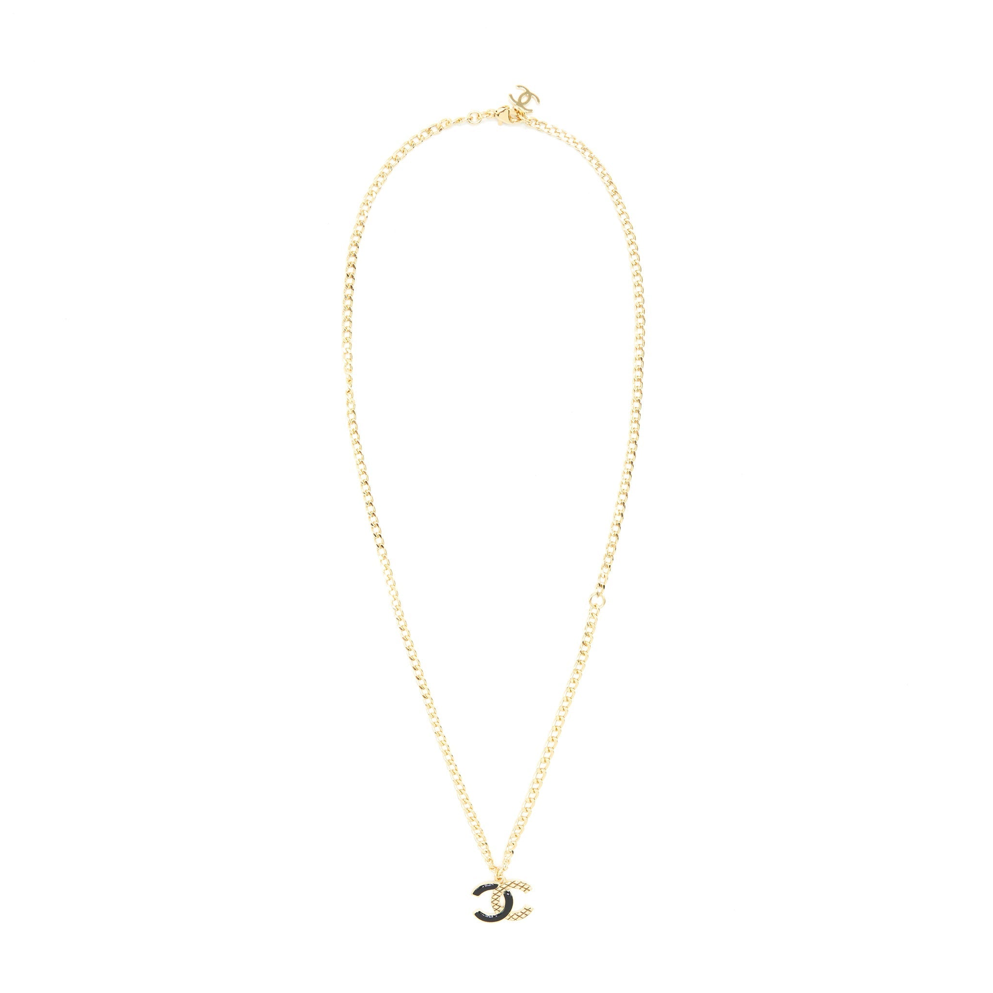 Chanel CC Logo Necklace Black/Gold Tone