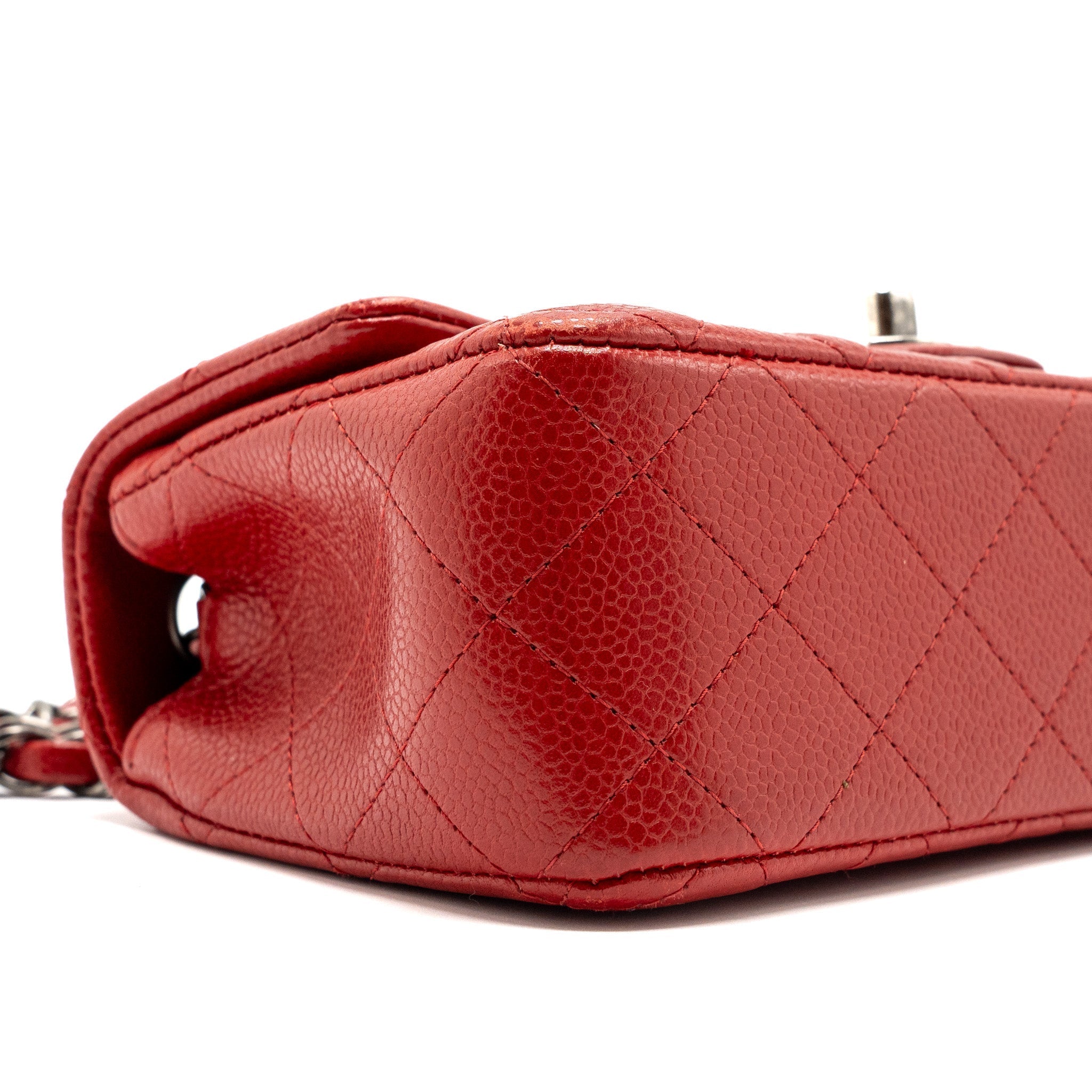 Chanel mini rectangular flap bag caviar red ruthenium hardware