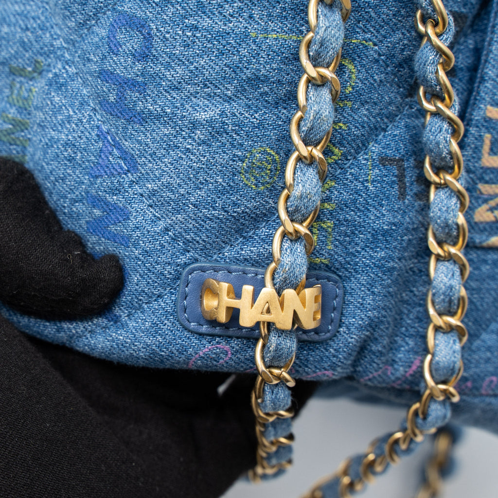 Chanel 22P Blue Denim Flap Bag Denim Blue Brushed  (Microchip)
