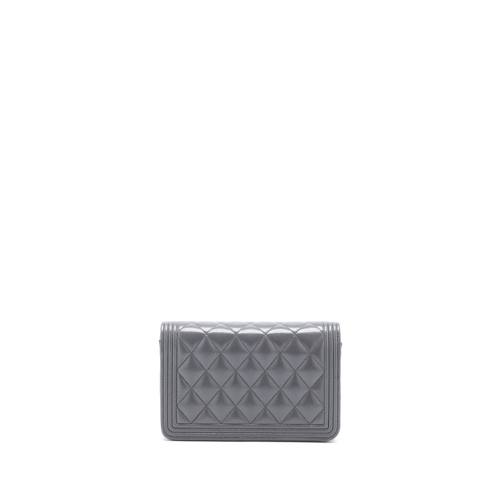 Chanel 22A Boy Wallet On Chain Grained Calfskin Dark Grey Brushed  (Microchip)