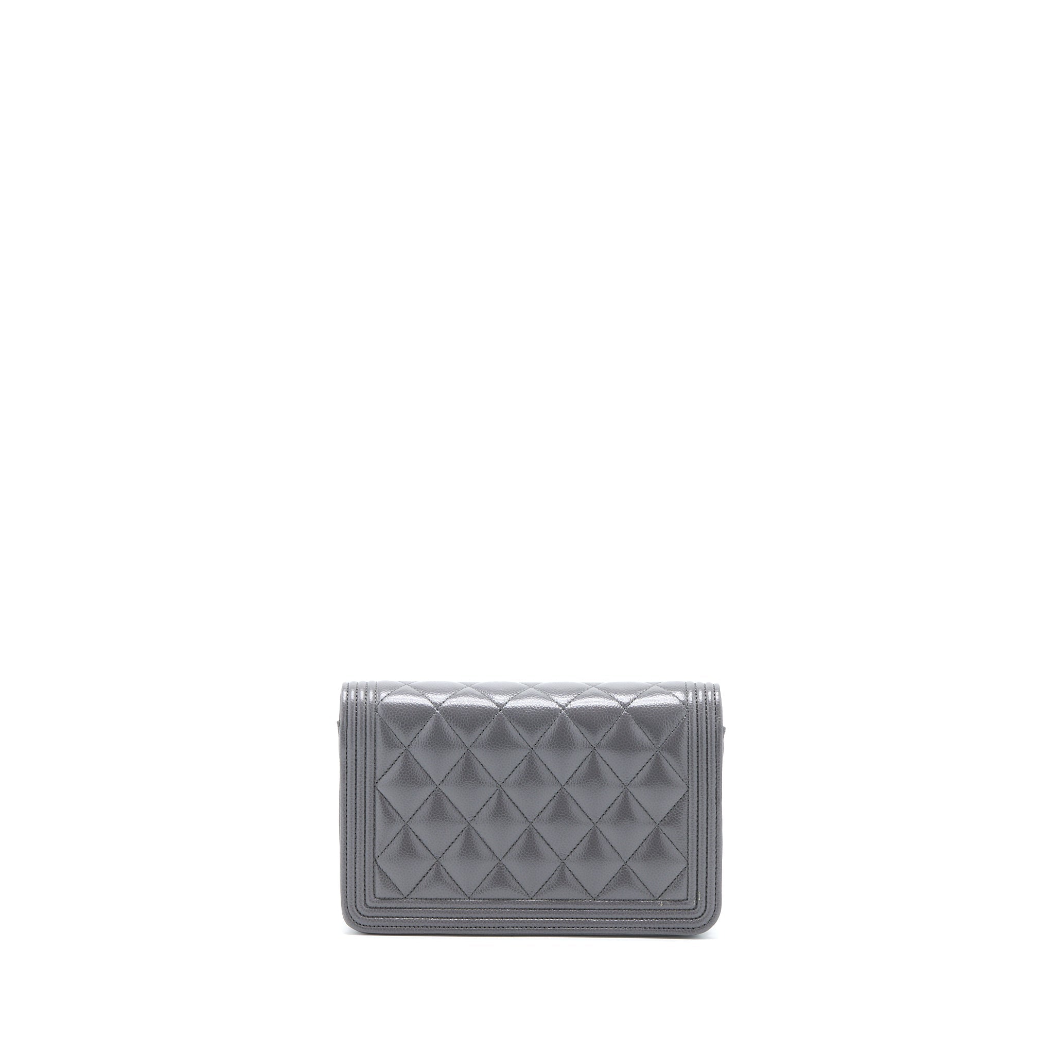 Chanel 22A Boy Wallet On Chain Grained Calfskin Dark Grey Brushed  (Microchip)