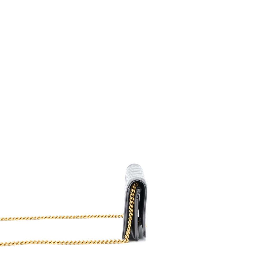 Chanel 22A Boy Wallet On Chain Grained Calfskin Dark Grey Brushed  (Microchip)