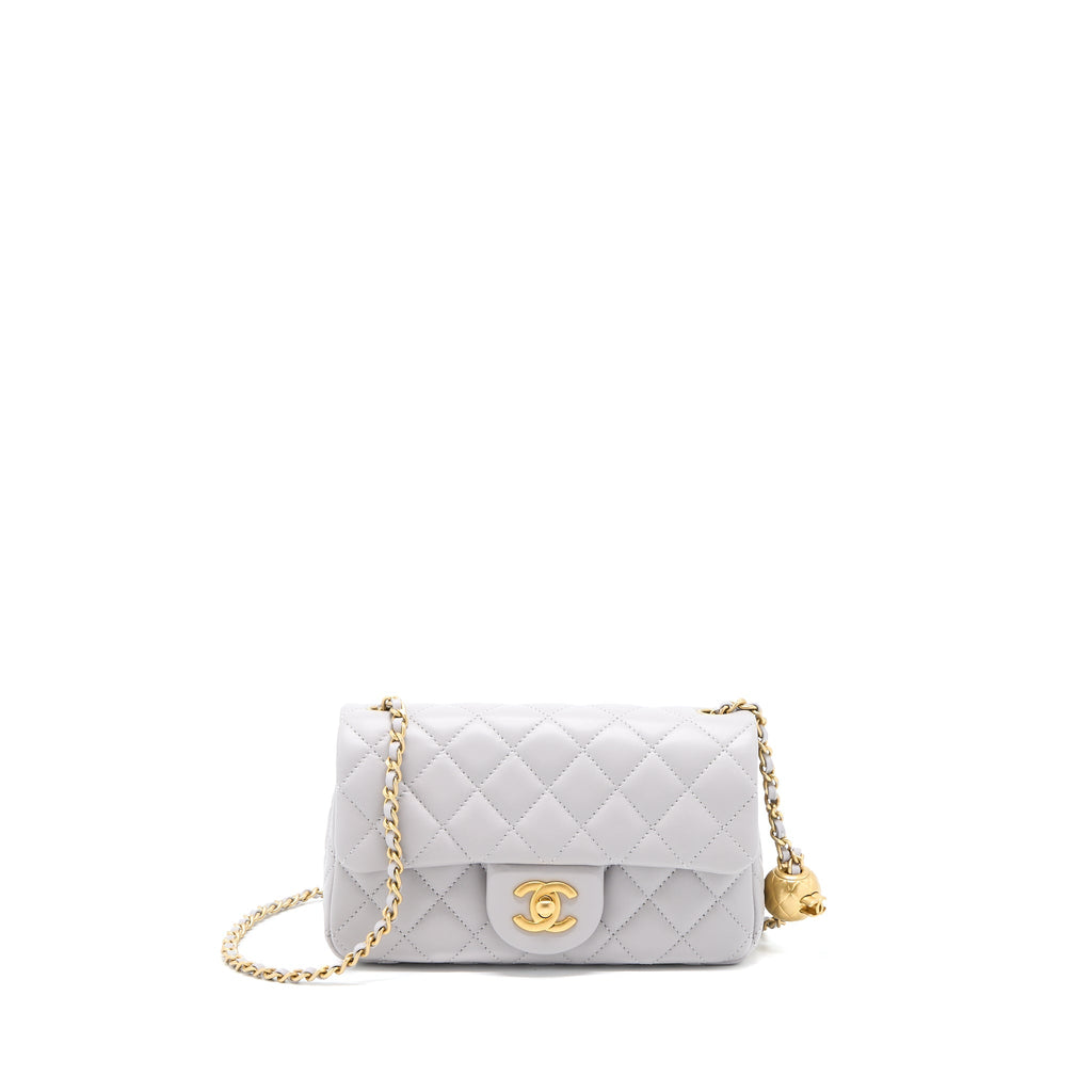 Chanel 22B Pearl Crush Mini Rectangular Flap Bag Lambskin Light Grey (Microchip)
