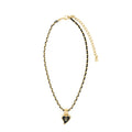 Chanel Leather Chain Necklace Black With Heart CC Pendant