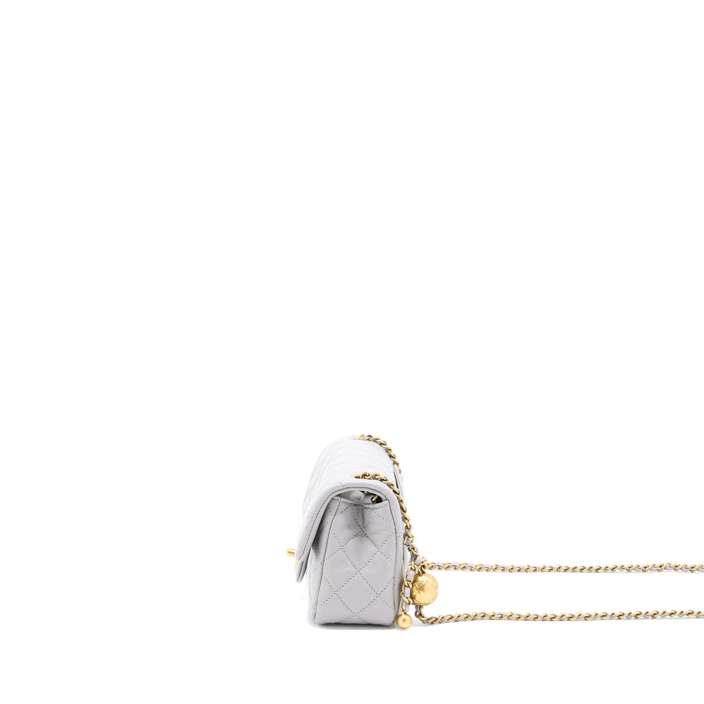 Chanel 22B Pearl Crush Mini Rectangular Flap Bag Lambskin Light Grey (Microchip)