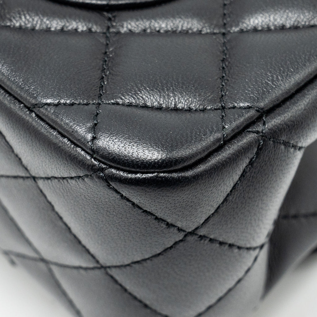Chanel Crystal Detailed Top Handle Flap Bag Lambskin Black  (Microchip)