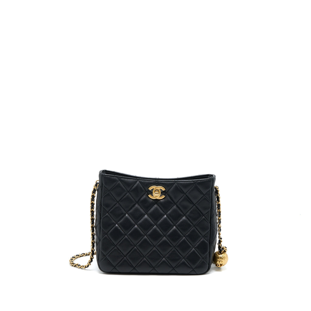 Chanel Pearl Crush Hobo Bag Lambskin Black  (Microchip)