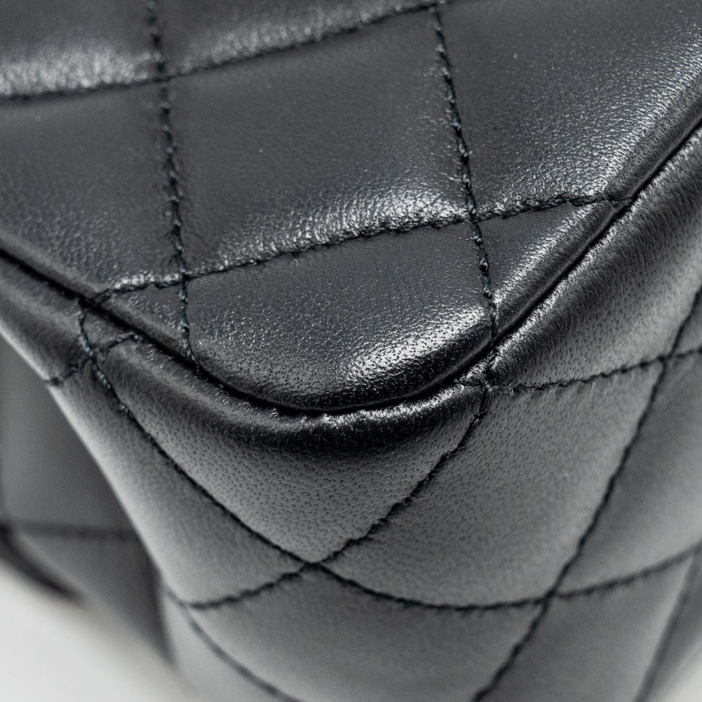 Chanel Crystal Detailed Top Handle Flap Bag Lambskin Black  (Microchip)